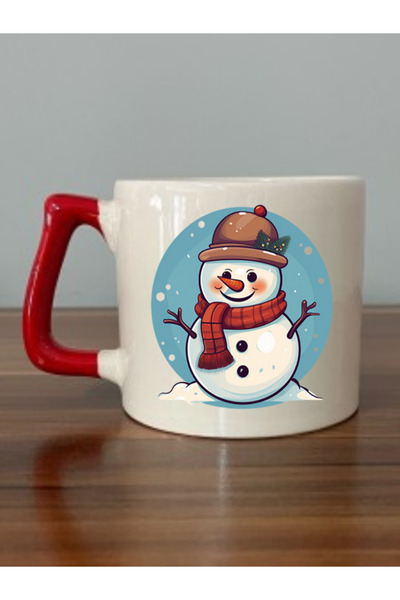 lili hediyelik كوب رجل الثلج بمقبض أحمر - كوب شاي وقهوة من السيراميك