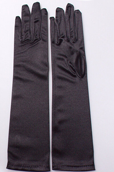 Limelia Saten Yarım Kol Gelin Eldiveni Sadetn Kumaş Kostüm Eldiveni Kadınlar İçin Balo Eldiveni Siyah