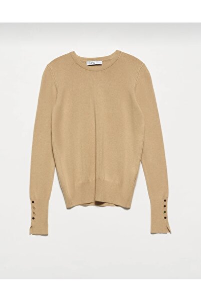Dilvin 1267 bisiklet yaka kol ortası droplu kazak bej
