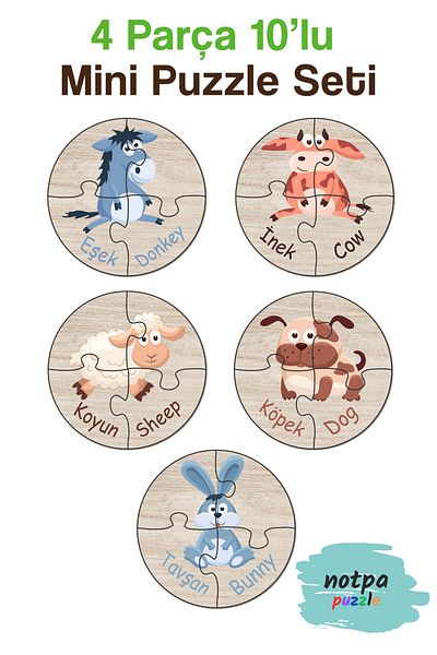 kutuTR Notpa Turkish-English My First Puzzle Cute Animals Series Set of 10