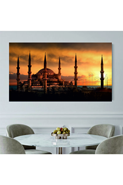 EMİLART GÜN BATIMI YANSIMASINDA SULTAN AHMET CAMİİ HD KALİTE DİNİ KANVAS TABLO