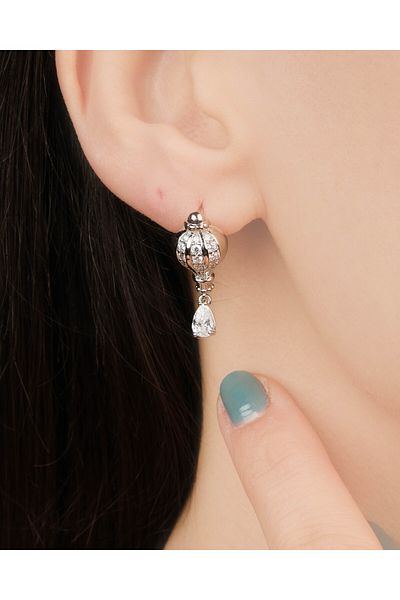 Lekka Design Women's Non-Tarnish Steel Luxury Jewelry Zircon Stone Silver Colored Cappadocia Flying Balloon Earrings