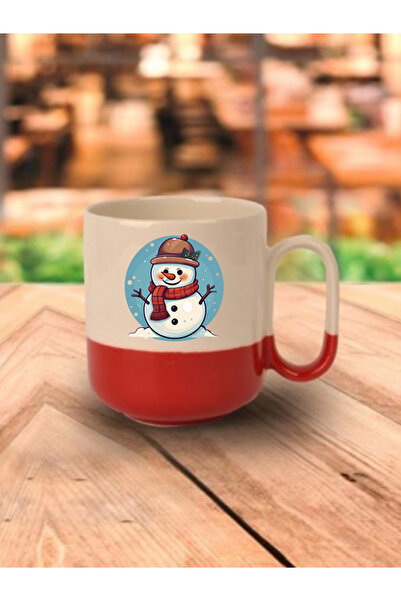 lili hediyelik كوب رجل الثلج ذو القاعدة الحمراء - كوب هدية للشاي والقهوة من ا...