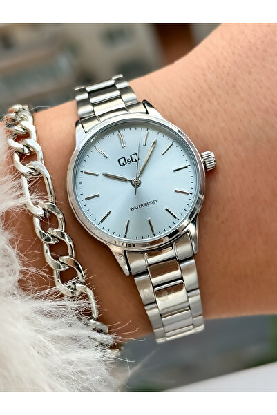 Q&Q Brand Light Blue Color Dial, Steel Cord, Certified, Retro Women's Wristwatch+Bracelet