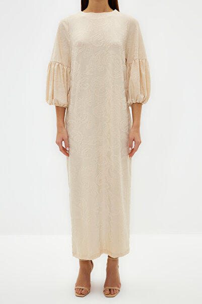 Trendyol Modest Floral print φόρεμα με μανίκια από μπαλόνι - Stone Self, TCTSS24DB00012