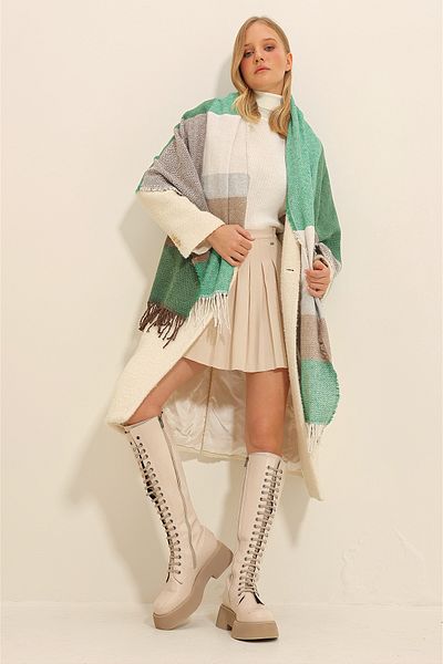 Trend Alaçatı Stili Grüner Damenschal mit Batikmuster und Blockmuster ALC-X11350