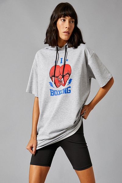 Koton Hooded Sweatshirt Short Sleeve Printed