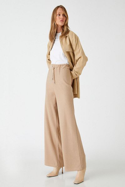 Koton Women's Tie Waist Wide Leg Trousers 3wak40048ek