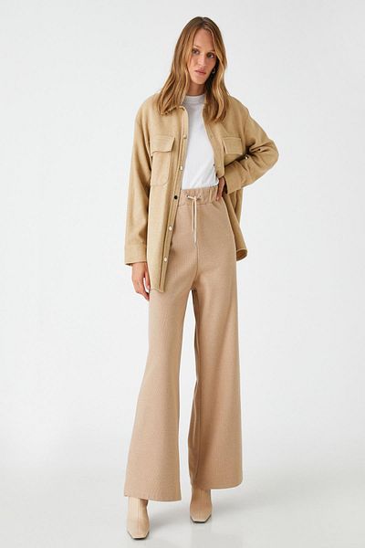 Koton Women's Tie Waist Wide Leg Trousers 3wak40048ek