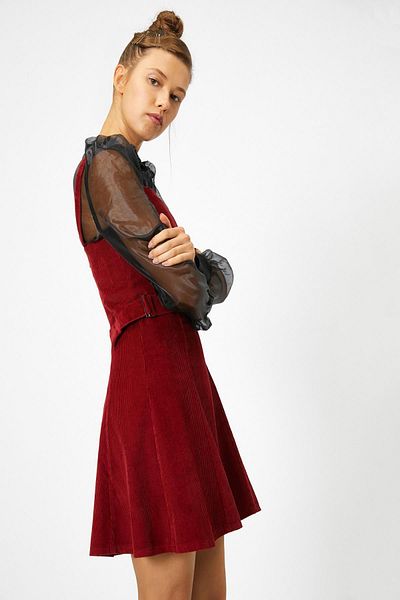 Koton Women's Burgundy Belt Detailed Dress 0KAL88237OW