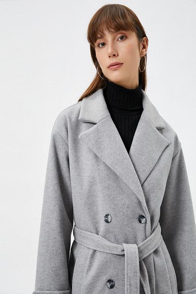 Koton Dunkelgrauer Melange-Mantel für Damen 3WAK00178EW