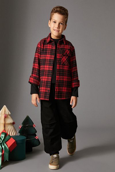Koton 4wkb60021tw Boy's Shirt Red Plaid