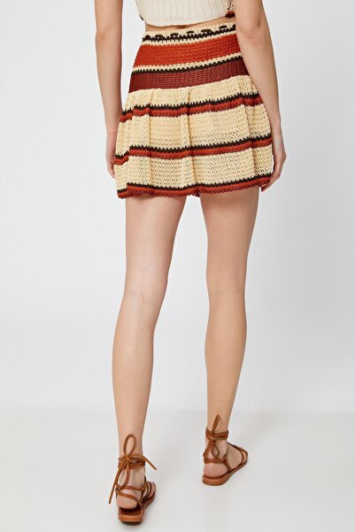 Koton Γυναικεία καφέ ριγέ φούστα