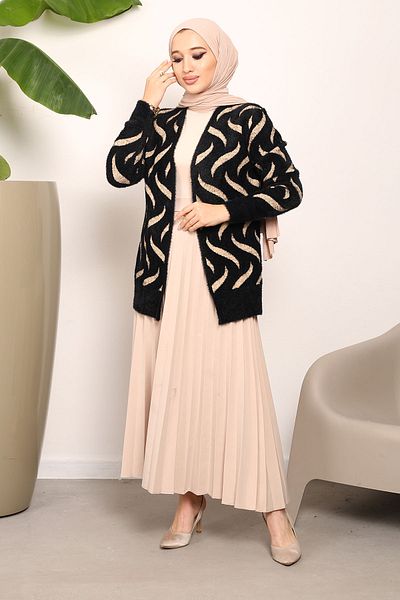 İmajButik Μαλακή ζακέτα με μαύρο σχέδιο