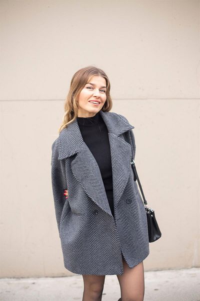Sue Store Palton oversize din cașmir, căptușit pe spate pește negru gri