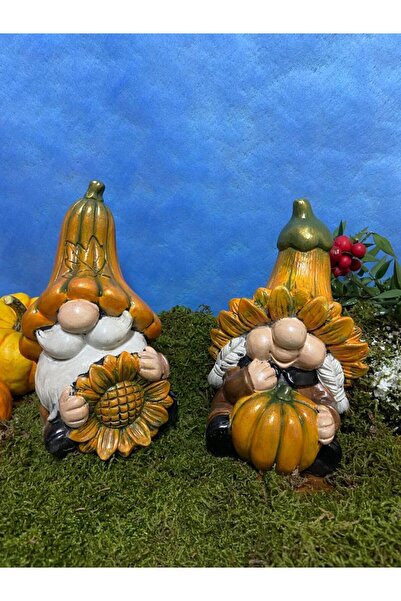 Gardenya Kabak Gnome Çift Dekoratif Biblo Model 1