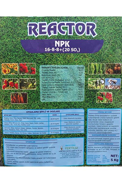 EGE ZİRAİ MADDELER Reactor Npk 16.8.8 20so3 5 Kg Gübre Tüm Bitkiler Için