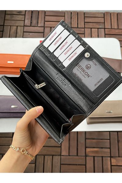 DERKON Genuine Leather Double Cover Useful Women's Wallet