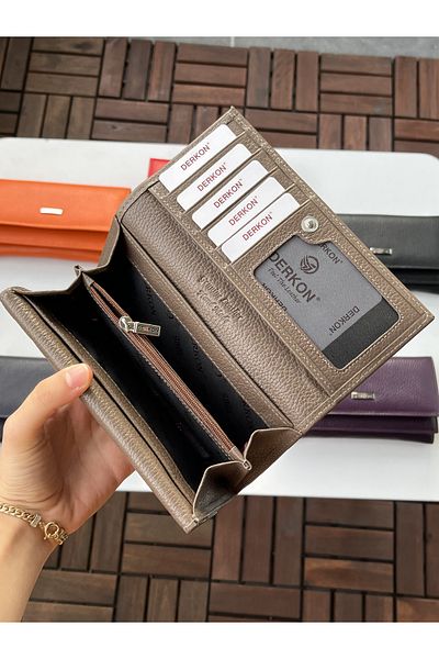 DERKON Genuine Leather Double Cover Useful Women's Wallet