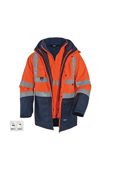 Frekans İş Güvenliği İş Kıyafetleri 5+1 Reflektörlü Kışlık Mont Parka İçi Çık...