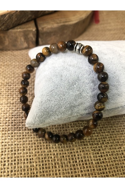 İMRAN DOĞALTAŞ 6 mm Sphere Cut Tiger Eye Stone Natural Stone Bracelet - Imr00...