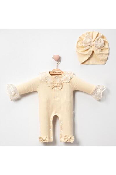 yukobaby bebeğiniz için en doğalı BABY LACE BONNET 2-PIECE JUMPSUIT SUIT SET YK1057