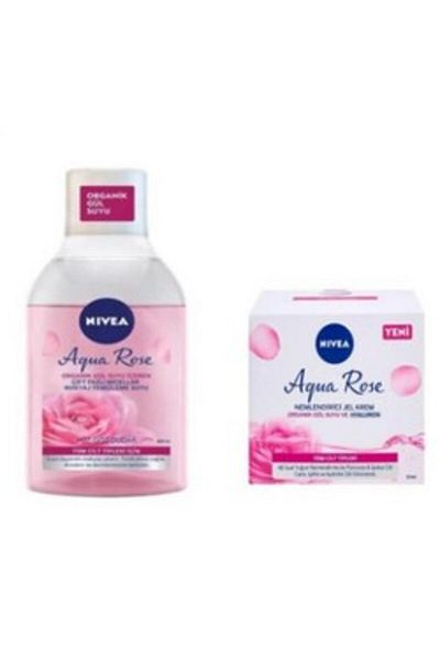 NIVEA Aqua Rose Gel Cream and Make-up Cleansing Water - 50 ml 400 ml Set