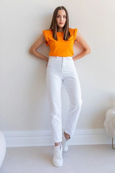 MAKRAS EXCLUSIVE Rosa Γυναικείο Ψηλόμεσο Λευκό Comfort Lycra Mom Jeans Boyfrend Παντελόνι