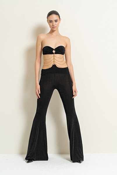 Kikiriki Black Chain Detailed Spanish Leg Jumpsuit