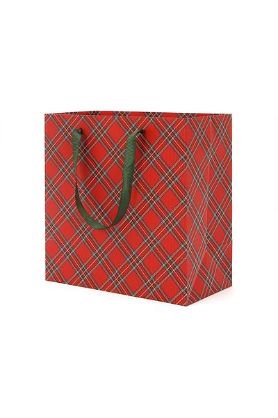 Milim Matbaa 10 броя червени карирани картонени торбички 29x30x15 см