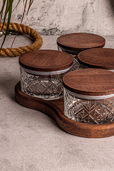 Snippy Milla Tray 6-Piece Wooden Vacuum Lid Glass Breakfast Multi-Purpose Glass Snack Bowl 230 ml