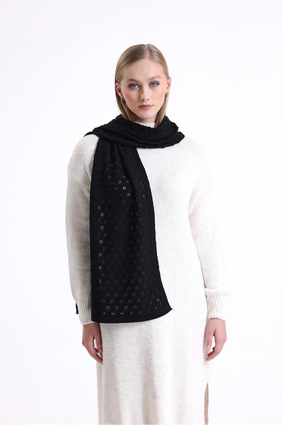 T Crazy T-crazy Knitwear prolamovaná šála se vzorem, zimní košilka s měkkou texturou, Pletená pletená šála – černá
