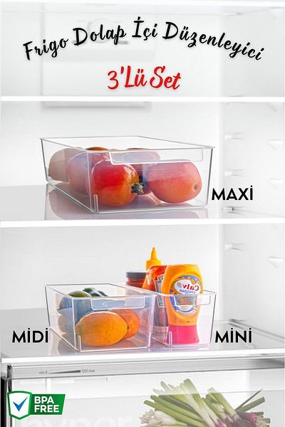 Nandy Home Set of 3 Frigo Refrigerator & Cabinet Organizer Maxi/Midi/Mini