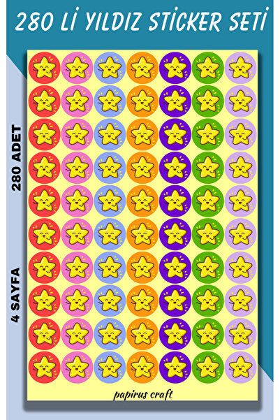 Craft Papirus 280 Li Yıldız Sticker Çıkartma , Okul , Tebrik , Kutlama Stickerı , Motivasyon Setleri