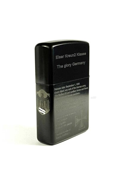 Market66 Dört Tarafı Yazılı Alman Kartalı ww2 Hatıra Çakmağı Swastica Çakmak Siyah Metal Üstüne Silinmez