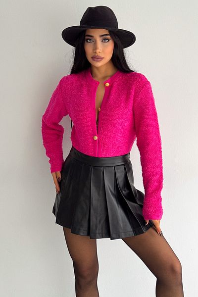 FEMELLE Φούξια Standard Size - Χρυσό Κουμπί - Teddy Knitwear Cardigan