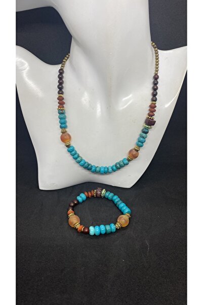 Porsuk Alternatif El yapımı fruze taşlı kadın kolye bileklik set