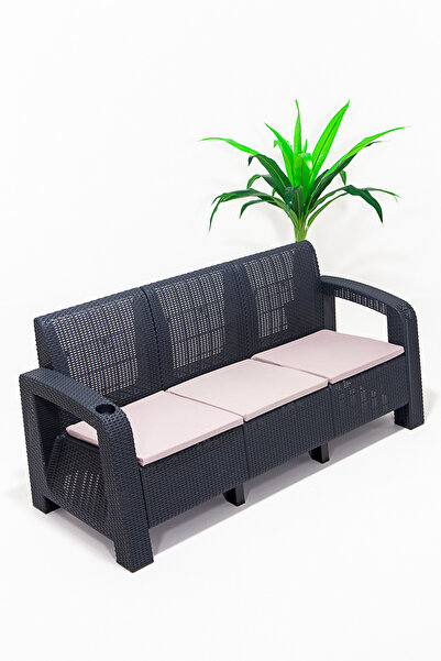 MOBETTO Olimpos 3'lü Koltuk Balkon&teras Bahçe Mobilyası / Antrasit