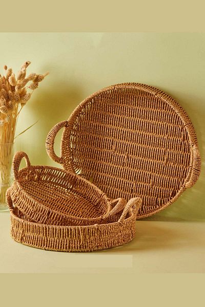 SepetçiBaba Wicker Picnic Round Tray - Set of 3