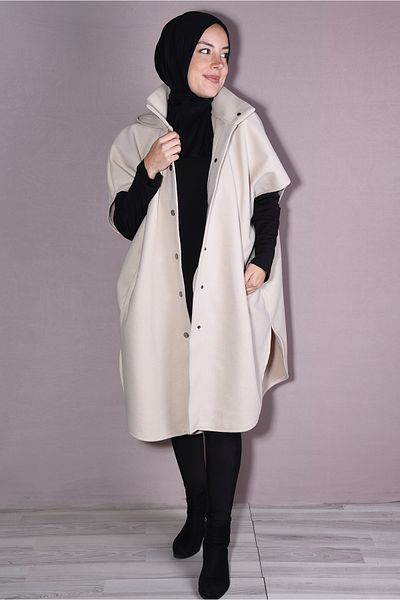Nowa Scarf Snap Fastener Hijab Winter Stamp Poncho Beige