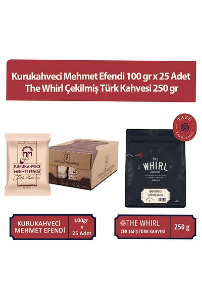 Mehmet Efendi Mehmet Efendi Kurukahveci - 100g x 25 Pieces and the Whirl Ground Turkish Coffee 250g