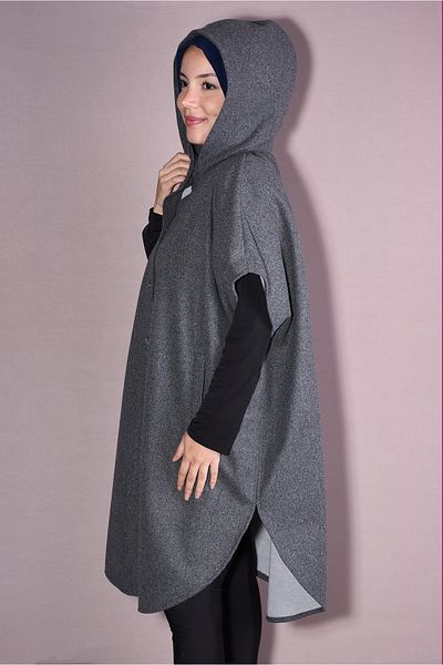Nowa Scarf Snap Fastener Prevailing Collar Winter Stamp Poncho Gray Melange