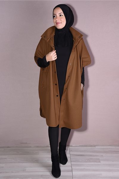 Nowa Scarf Snap Fastener Prevailing Collar Winter Stamp Poncho Tan