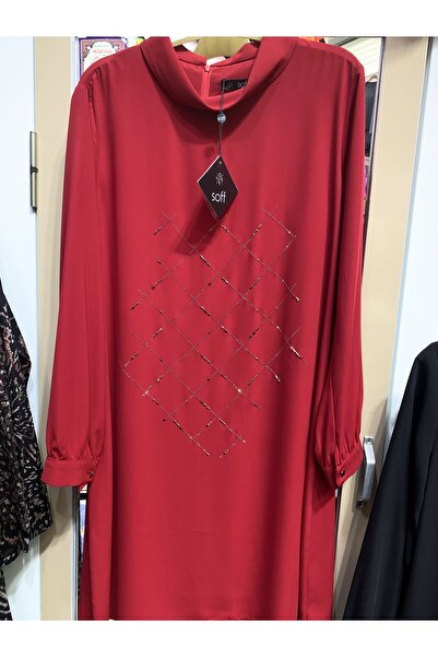 SOFT KADO SOFT krem kumaş tesettür kadın taş detaylı abiye şık tunik