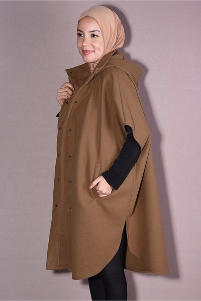 Nowa Scarf Snap Fastener Prevailing Collar Winter Stamp Poncho Milky Brown