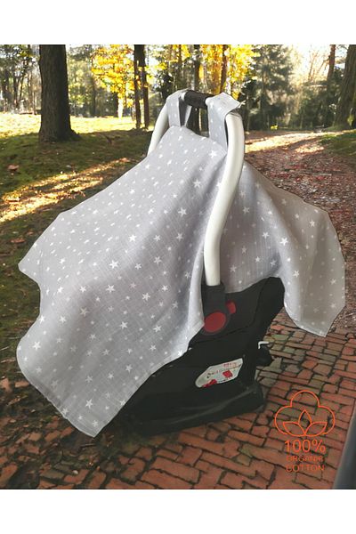 BeybiNest Muslin Underwire Gray Stars Functional Stroller Cover