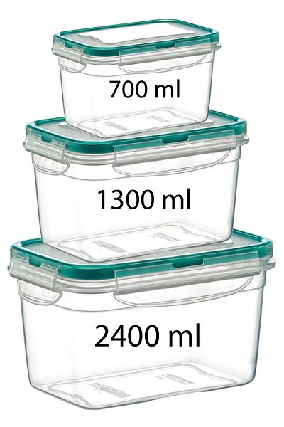 Emofom (SET OF 3) Fresh Box Deep Rectangular 700 - 1300 - 2400 ml Airtight Storage Container & Lunch Box