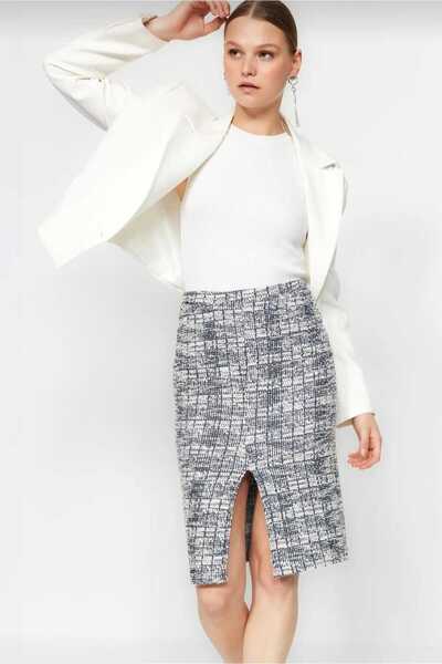 Butik Lena LACİVERT TÜVİT KUMAŞ YIRTMAÇLI ETEK