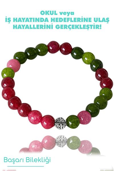 Tesbih Atölyesi Certified Female Student Achievement Bracelet (Rose Quartz, Jade, Ruby Stone)