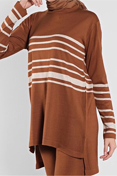 TRENDTESETTÜR Women's Brown (TILE) Striped Double Suit 1202